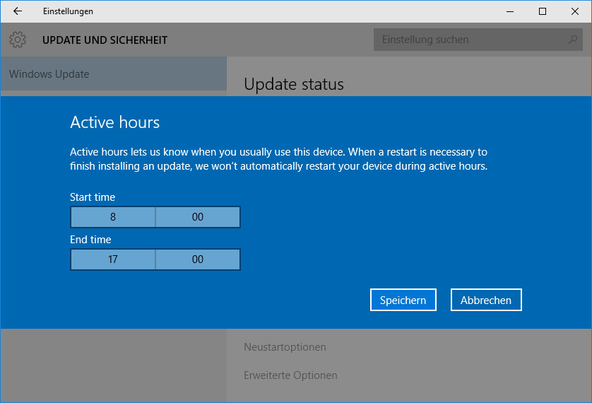 Bild: Windows Insider Active Hours (Screenshot)