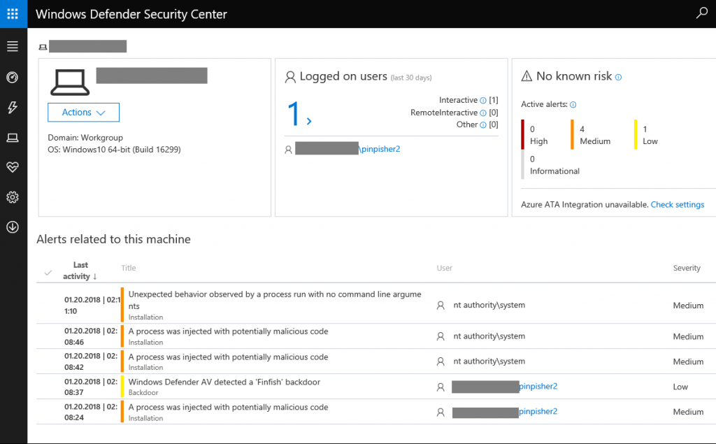 Foto: Windows Defender ATP erkennt Staatstrojaner FinFisher | © Microsoft