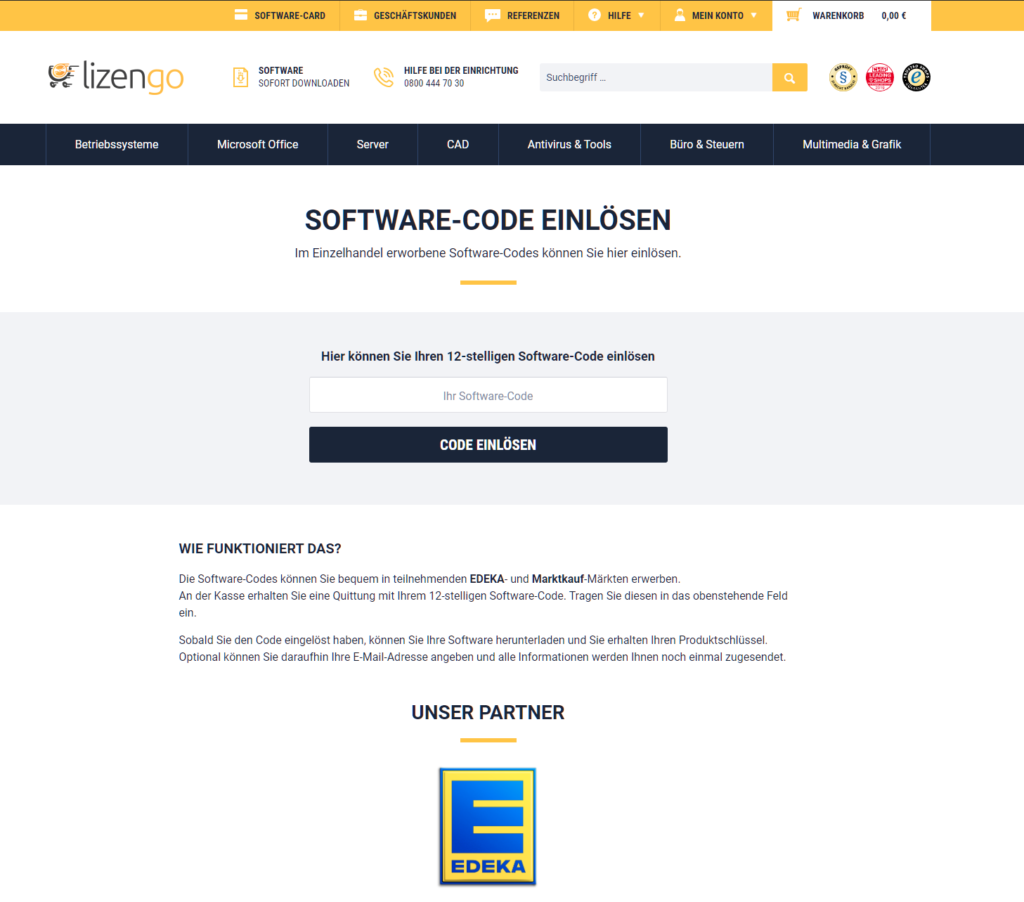 Lizengo EDEKA Coupon Code Key Schlüssel Produktschlüssel Kassenbon Eingabe Aktivierung Download